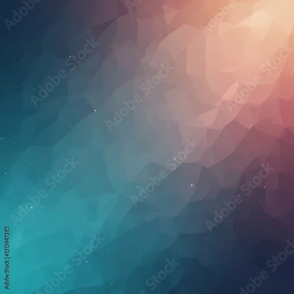 Obraz Serene Twilight Landscape Painted In Soft Teal And Rose Hues, A Tranquil Polygonal Dreamscape With Subtle Shimmering Lights