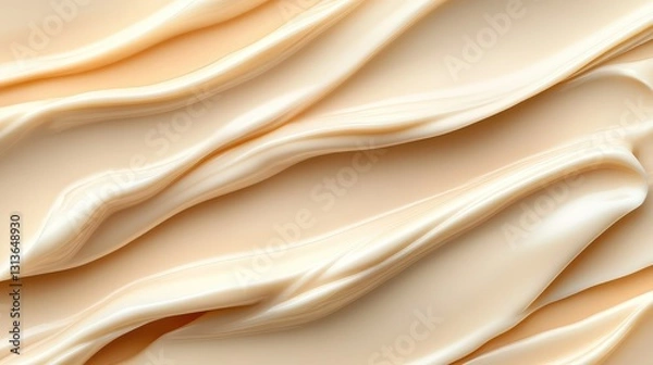 Fototapeta Sunscreen lotion packaging without a logo, with cream in a gentle wave pattern, set against a warm, radiant backdrop.
