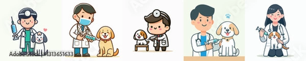 Fototapeta Vector doctor is injecting a dog