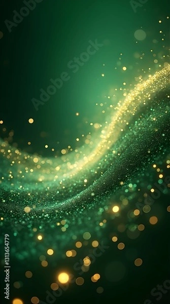 Obraz Abstract flowing lines create shimmering waves of gold and green in an ethereal display of light and color