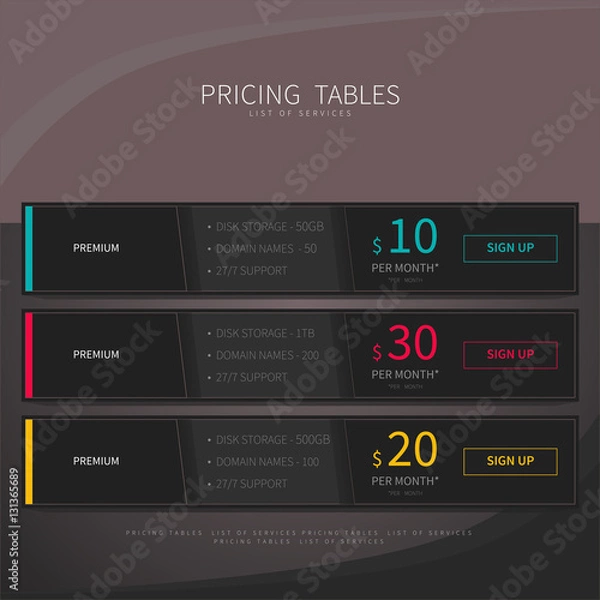 Obraz Pricing comparison table set for commercial business web service