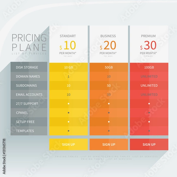 Fototapeta Pricing comparison table set for commercial business web service
