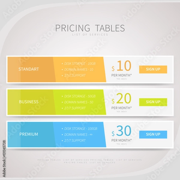 Obraz Pricing comparison table set for commercial business web service
