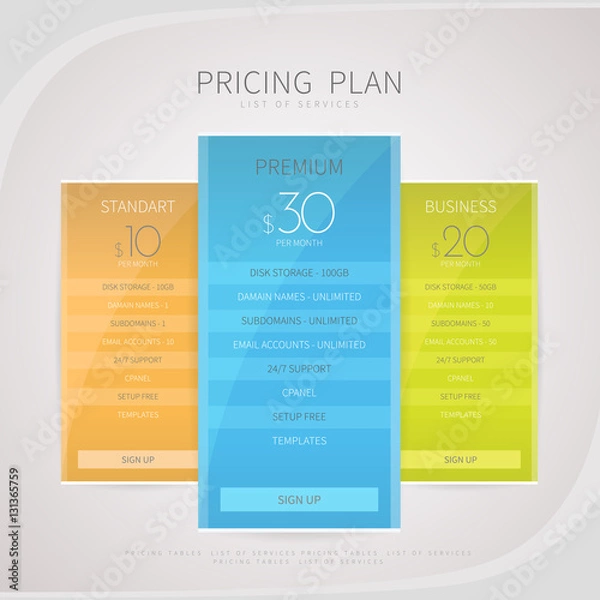 Fototapeta Pricing comparison table set for commercial business web service