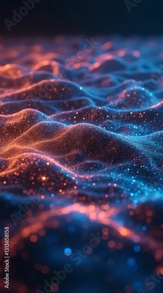 Fototapeta Bright waves of color rise and fall symbolizing the digital environment