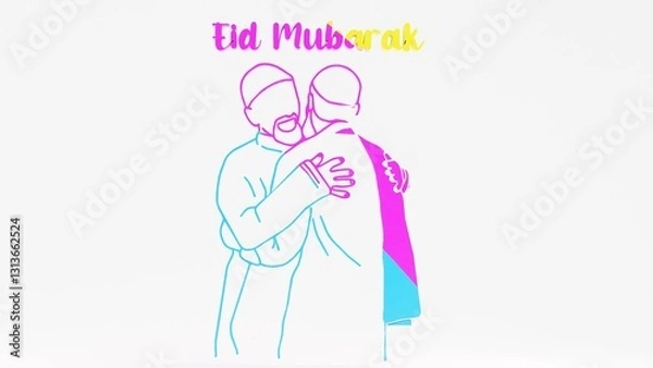 Fototapeta Celebrate Eid Mubarak with this touching image of two Muslim brothers hugging on Eid Day. A perfect symbol of love, faith, and unity. Ideal for Eid celebrations, family bonds, and Islamic holiday proj