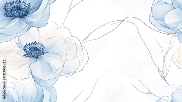 Obraz Seamless pattern with delicate translucent blue roses with intricate petals on a soft white background. A dreamy floral conveying elegance and serenity