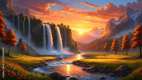 Obraz Autumn Trees and Mountain Glow