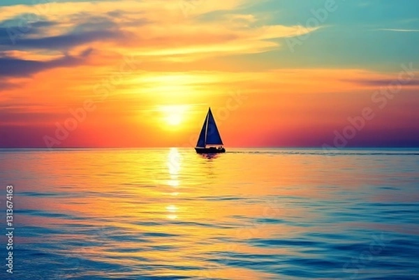 Fototapeta Serene Sunset Sail on a Calm Ocean