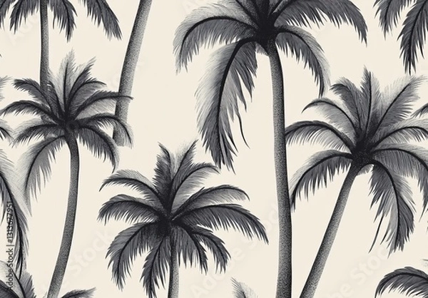 Fototapeta Monochrome palm trees seamless pattern background