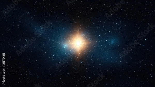Fototapeta Bright Star Surrounded by Cosmic Dust and Distant Galaxies in Space