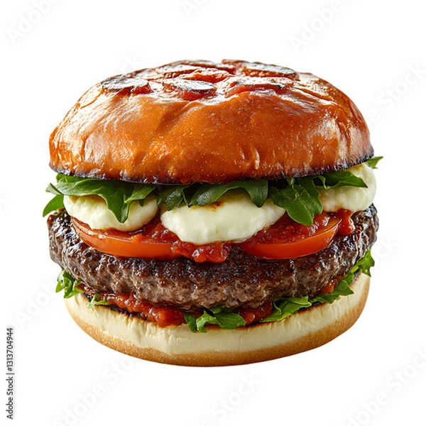Fototapeta Italian Burger with Marinara and Mozzarella Isolated on Transparent Background