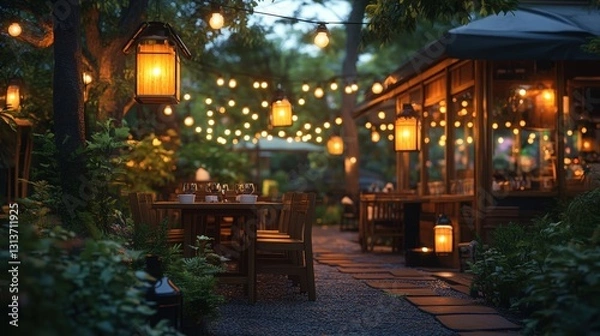 Obraz Cozy outdoor dining with warm lighting.