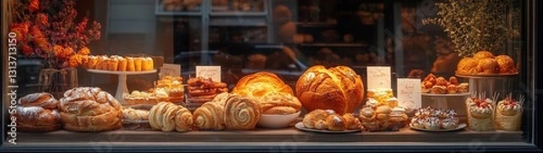 Obraz Delicious bakery display filled with pastries.