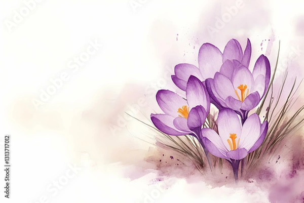 Fototapeta 
Watercolor purple crocuses, a simple and clean design, isolated on a white background, with ultrafine detail and high resolution.