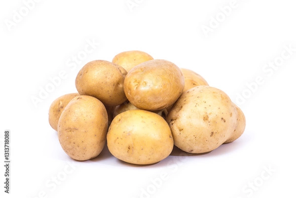 Obraz Potatoes on a white background, fresh and raw vegetable concept