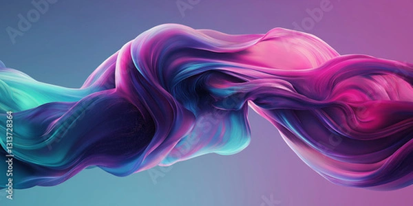 Fototapeta Dynamic, flowing fabric-like abstract structure in pink and blue, creating a surreal and futuristic energy motion effect