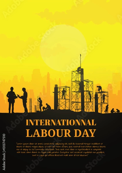 Fototapeta Construction vector background, Worker in a building site, Labour day background.