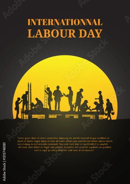 Fototapeta Construction vector background, Worker in a building site, Labour day background.