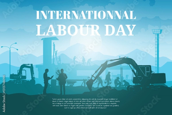 Fototapeta Construction vector background, Worker in a building site, Labour day background.