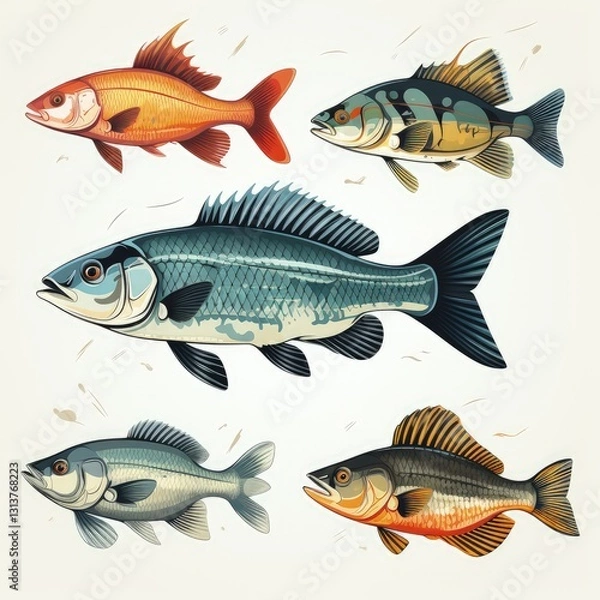 Fototapeta Realistic Perch Fish in a Minimalistic Design on White Background