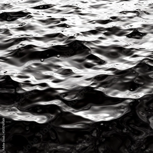 Fototapeta Dark, rippled water surface with light reflections, creating a dynamic, abstract pattern with a liquid, fluid texture and a high-contrast appearance