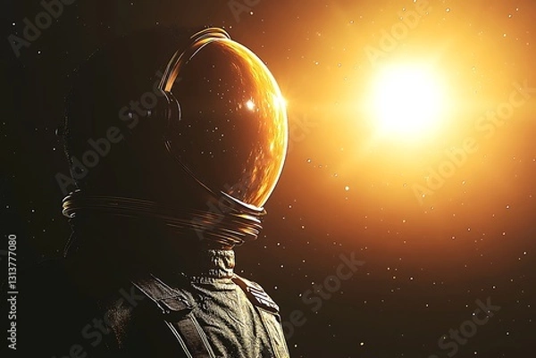 Obraz Astronaut looks towards star in space; exploration concept, cosmos & galaxy background