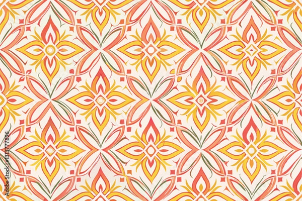 Fototapeta Colorful floral vector pattern featuring bold orange, pink, and yellow hues designed for decorative purposes and textile printing