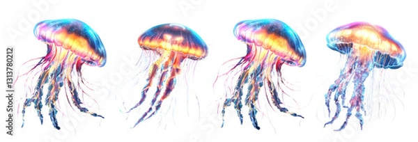 Fototapeta glowing jellyfish quartet on transparent background