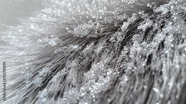 Fototapeta Frozen Silver Threads Abstract Close-up of Ice Crystals on Fine Fibers