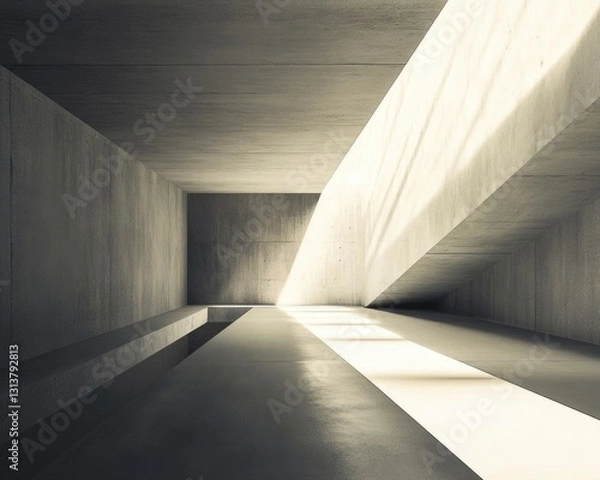 Fototapeta A simple room with a long bench occupying the center, ideal for office or home use