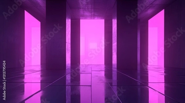 Obraz Mystical purple hall abstract futuristic architectural space glowing corridor geometric structure modern interior background