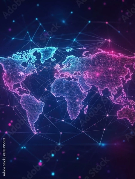 Fototapeta A detailed map of the world displayed on a dark background