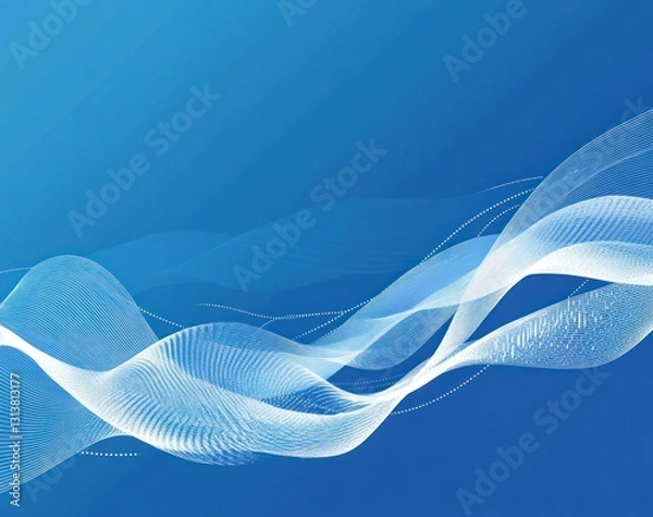 Fototapeta Abstract blue background with white flowing wave lines.