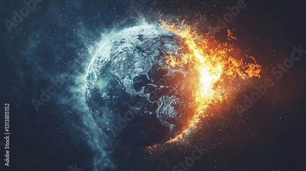 Obraz A stylized globe surrounded by bright fire reflecting the consequences of environmental neglect