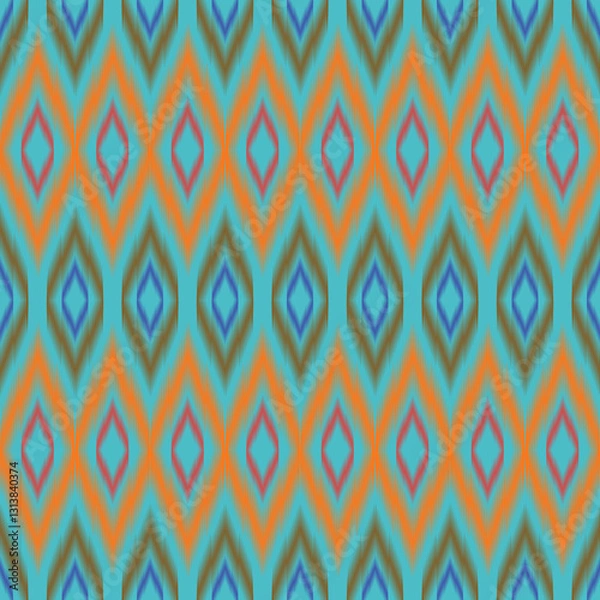 Fototapeta seamless pattern ikat green colorful