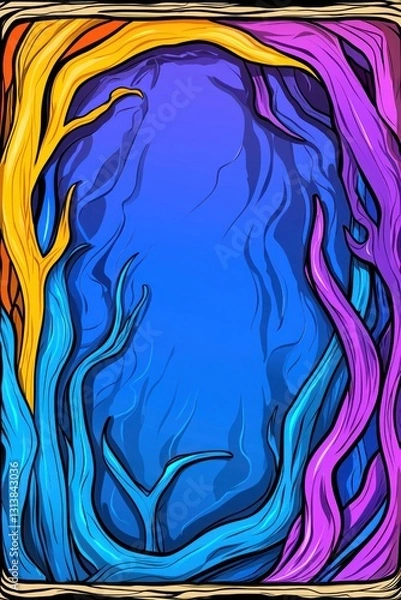 Fototapeta Colorful abstract branches frame blue gradient backdrop