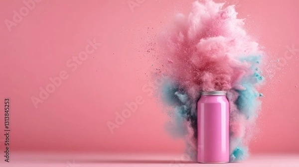 Fototapeta Pink Can Exploding with Pastel Powder Clouds