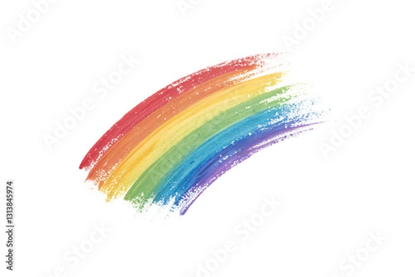 Fototapeta Painted Rainbow – A sweeping, textured brushstroke of vivid rainbow hues arcs across the frame, its rough edges fading into a soft, artistic blur, isolated on a transparent background