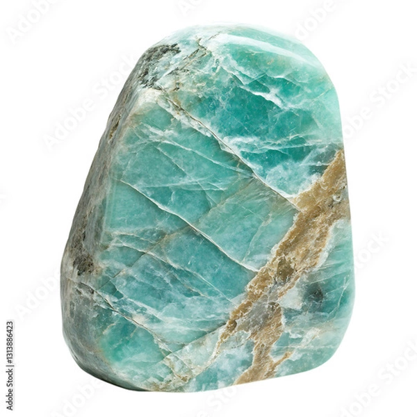 Fototapeta A Polished Amazonite Stone with Turquoise Green Isolated on Transparent Background