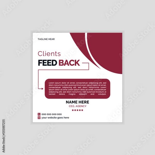 Fototapeta Modern clean clients testimonial or client feedback review design, Client testimonial vector design template, client review template, Modern client testimonial or social media post design.