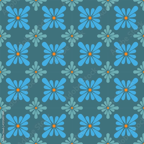Fototapeta seamless floral pattern flowers with blue and green color