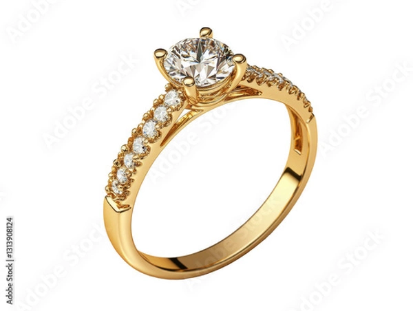Fototapeta Elegant gold ring with sparkling diamond centerpiece and accents on a transparent background