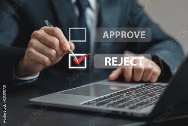 Fototapeta Businessman Making Decision Between Approval and Rejection Options
