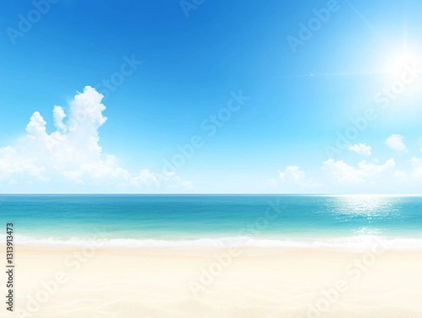 Obraz A tropical beach with golden sand and crystal-clear turquoise waters shimmering under the bright sun. Gentle waves ripple along the shore, creating a peaceful and relaxing paradise. Beautiful nature.
