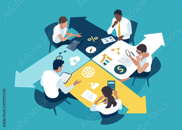 Obraz Directions. Brainstorming. Finding solution. Business concept illustration 