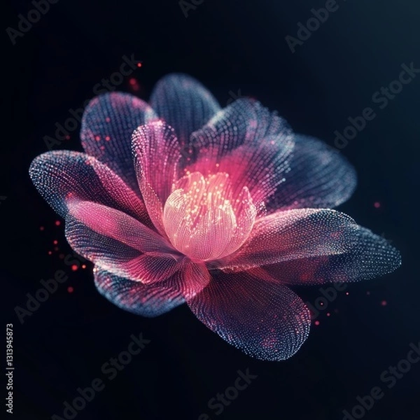 Fototapeta A stunning abstract representation of a flower crafted from vibrant digital particles, showcasing a fusion of color and light in a captivating design.