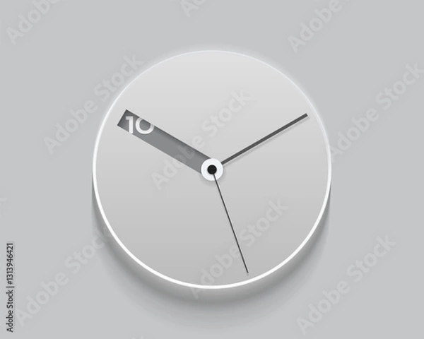 Fototapeta Simple light creative clock in realistic flat style, with arrow and numbers. Time on white background. Business watch. Vector design element for you project