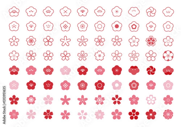 Obraz 梅桃桜アイコンセット赤