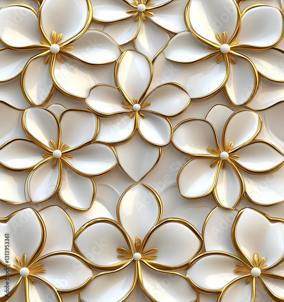 Obraz 3D gold and white abstract pattern seamless tile able background